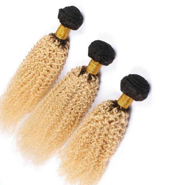 4 Malaysian Exotic Curly Blonde #T1B/613 Bundles with 13x4 Lace Frontal - Exotic Hair Shop