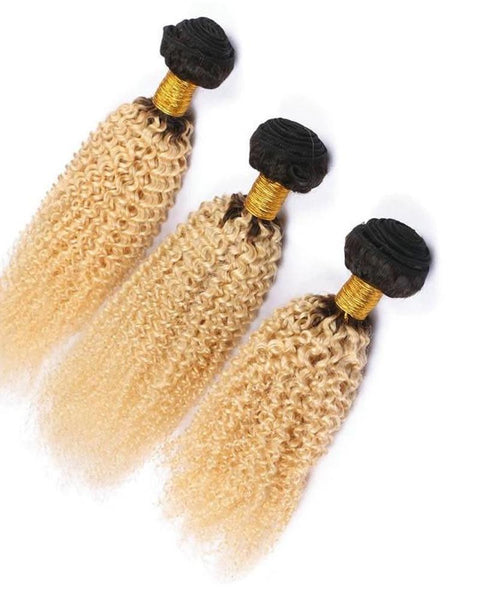 3 Malaysian Exotic Curly Blonde #T1B/613 Bundles with 13x4 Lace Frontal - Exotic Hair Shop