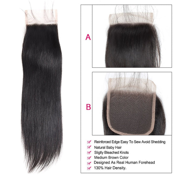 Malaysian Straight Hair 4"x 4" Lace Closure - Exotic Hair Shop