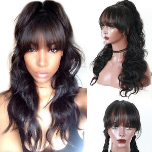Brazilian Body Wave 360 Lace Frontal Wig with Bangs and Lightly Bleached Knots - Exotic Hair Shop