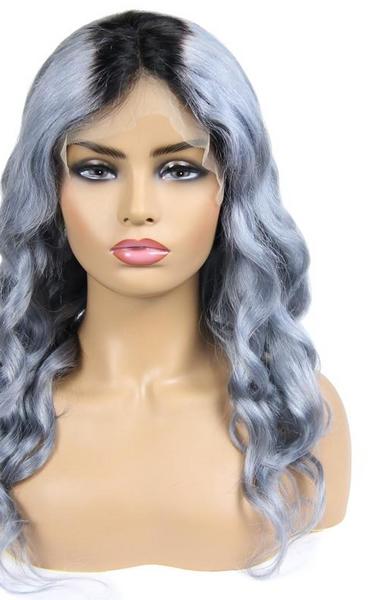 Swiss Lace Brazilian Body Wave Lace Front Wig in #1B/Silver - Exotic Hair Shop
